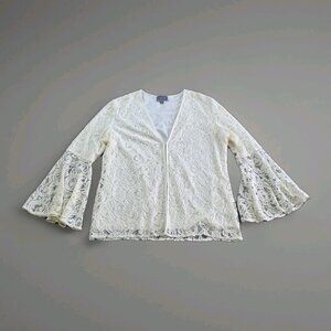 Guillaume Top Womens 1X Ivory Lined Fairy Long Bell Sleeve Babydoll Floral Lace
